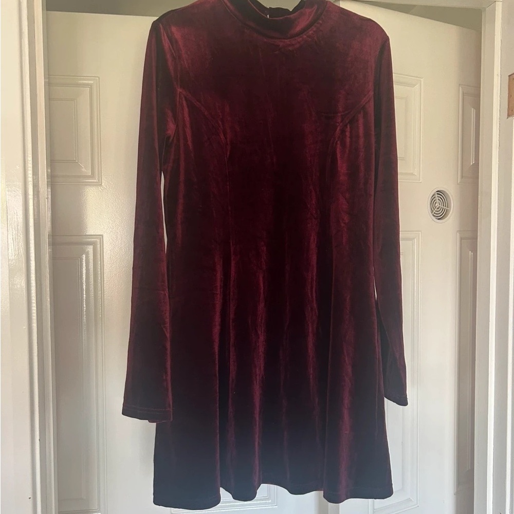 Forever 21 Velvet Long Sleeve Dress - Deep Red